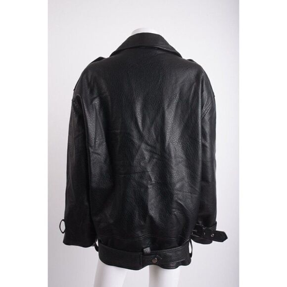 We Wore What Womens Black Oversized Biker Jacket Coat M Faux Leather Heavy - Picture 6 of 7
